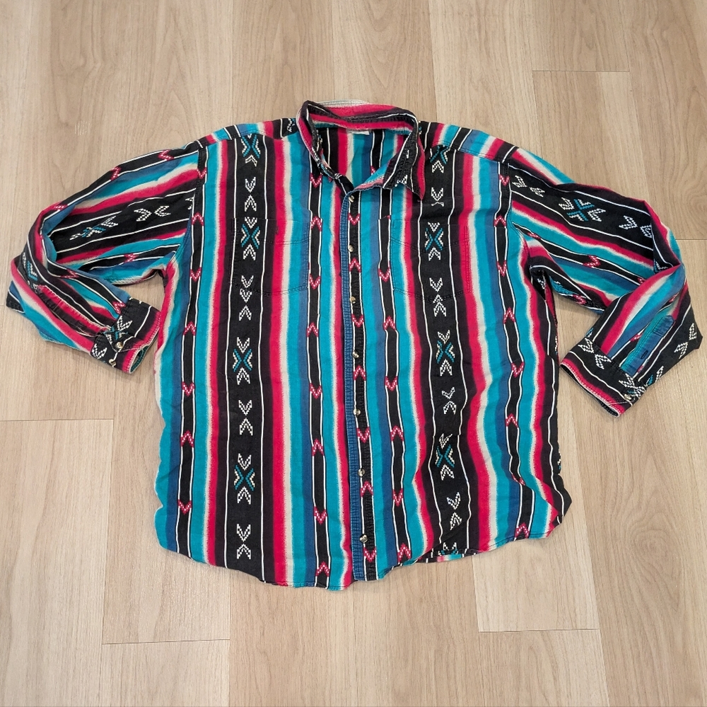 Vintage Express Rider Men's Button Down Aztec Pattern